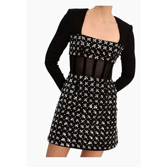 Rebecca Vallance  Bianca Mesh Paillette Minidress Sz 0 black - Picture 2 of 5